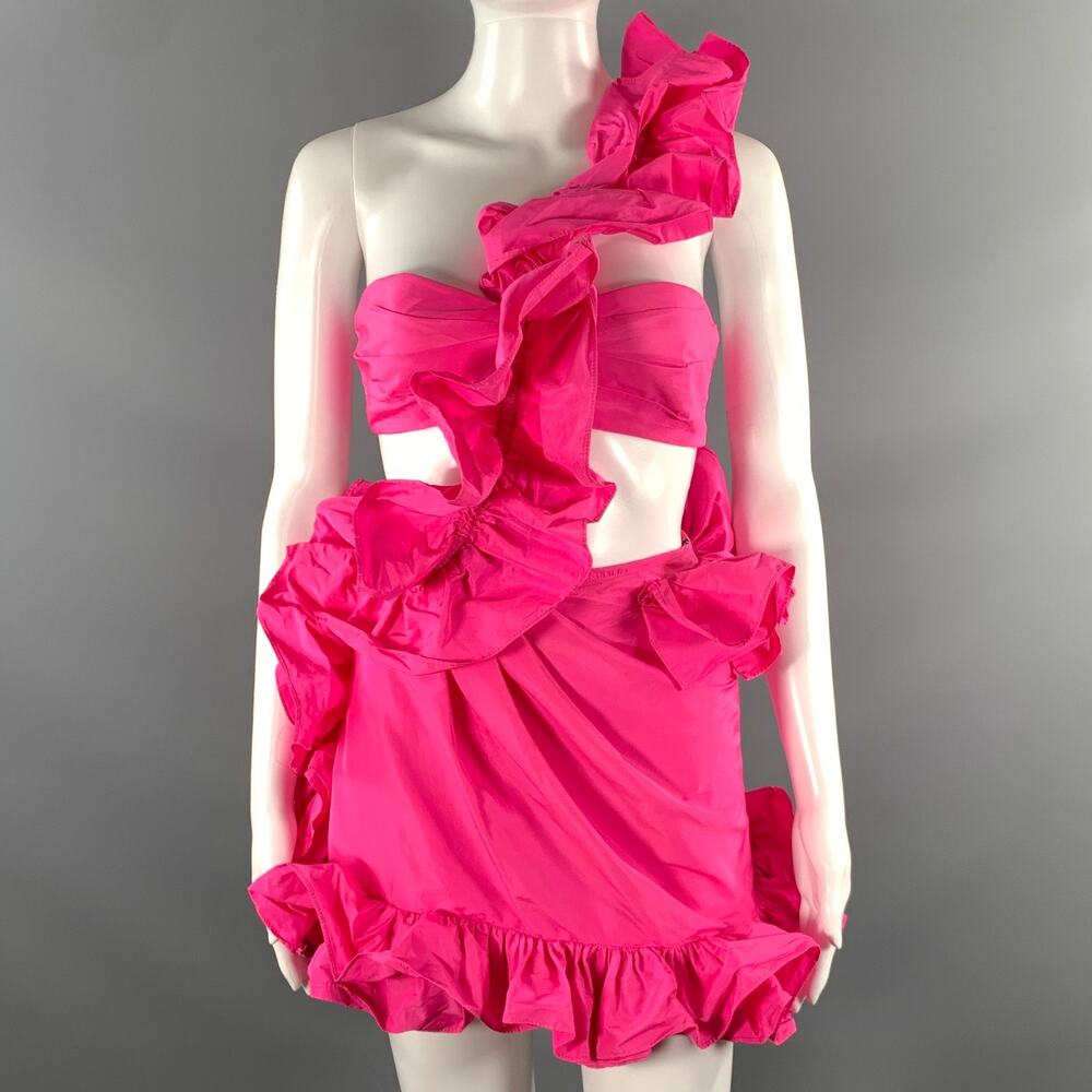 AKNVAS Size 6 Pink Polyester Ruffled Mini Dress